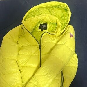 GUESS Neon Lime Kids Puffer Jacket with Hood